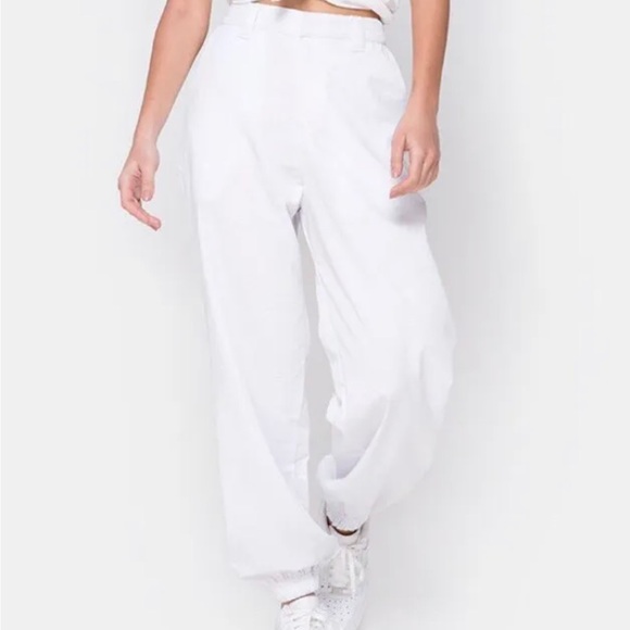 Motel Rocks White Jubie Cargo Utility Trousers Drill Tapered Leg Large UK 16-18 - Picture 3 of 13